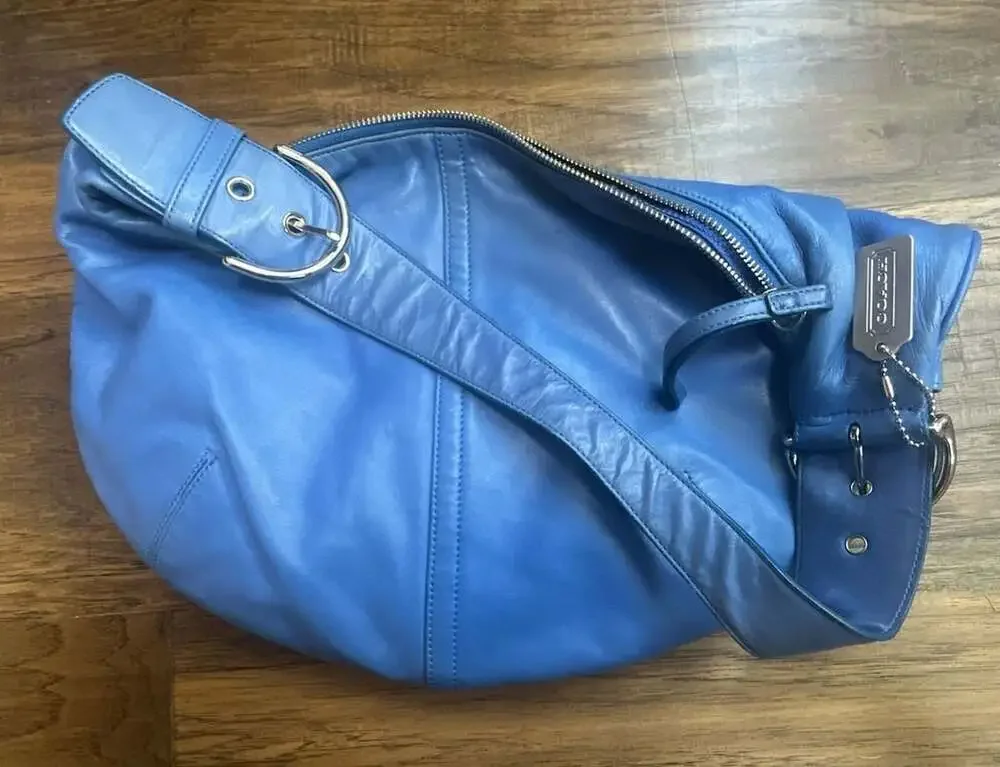 Coach RARE Blue Leather Lamb Nappa Vintage Y2K Tortilla Slouch Hobo 9619